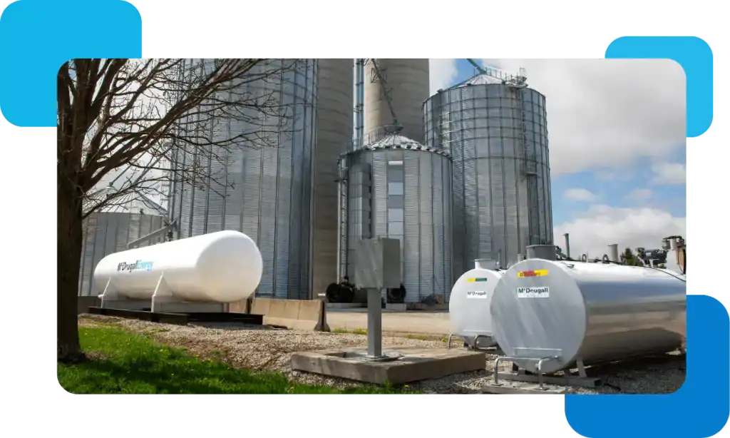 Refined fuel storage tanks at McDougall Energy facility in Ontario.