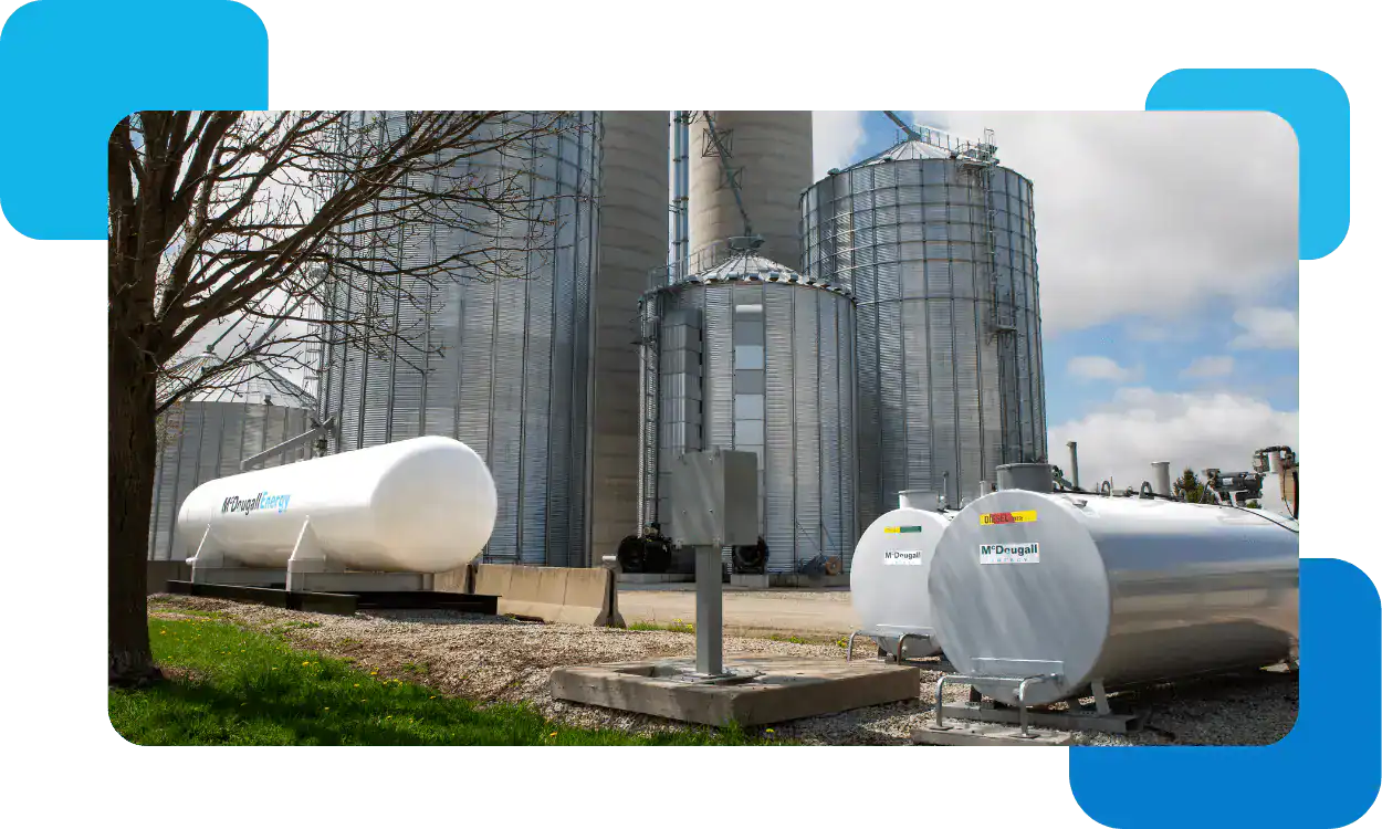 Refined fuel storage tanks at McDougall Energy facility in Ontario.
