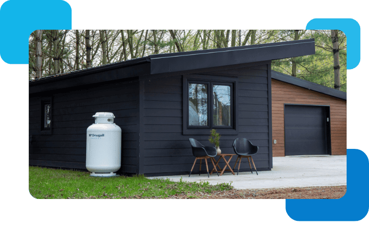 Gas service tank outside a modern home from McDougall Energy.