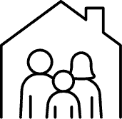 Shows a white symbol of a family in front of a house