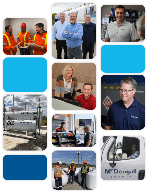 Shows many blocks of images with various career opportunities at McDougall Energy
