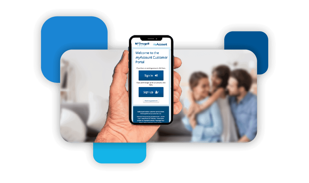 Mobile phone displaying McDougall Energy's customer portal login screen.
