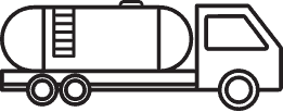 Shows a black symbol of a fuel truck